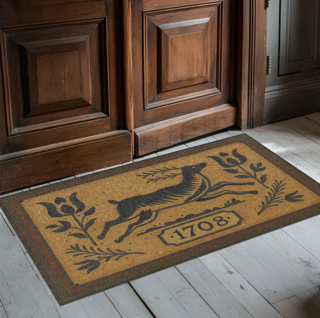 1708 Leaping Stag Primitive Rug - Rustic Colonial Deer, Folk Art, Early ...