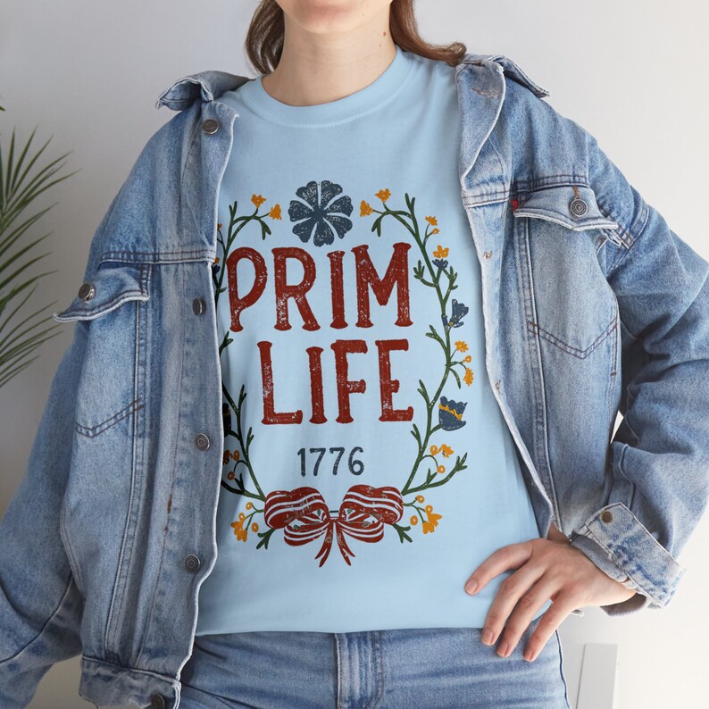 Prim Life Heavy Cotton Tee, Casual T-shirt top, Vintage-inspired, Graphic shirt, Antique clothing, Primitive apparel, Colonial design image 8