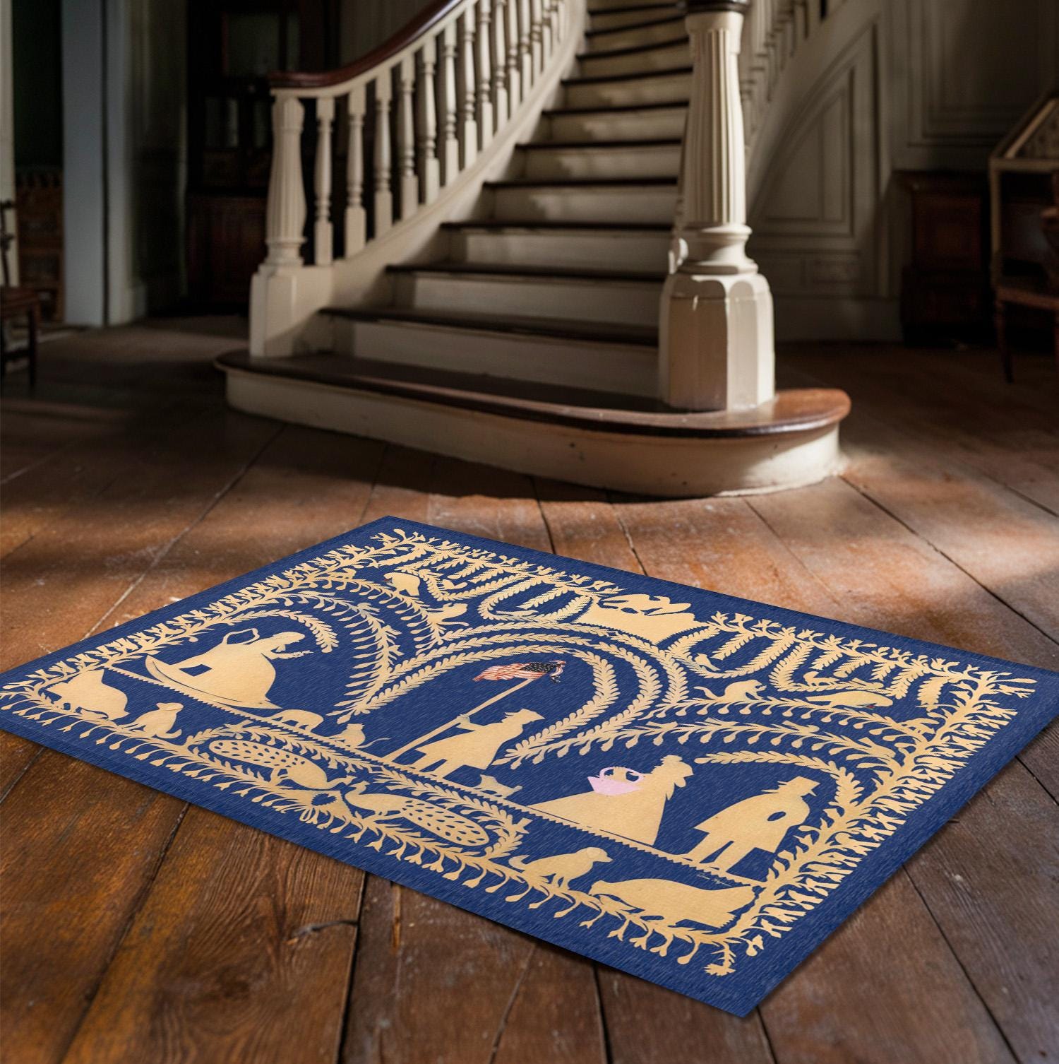 German Traditional Rug Traditional German American Blue Cutwork Rug - 19th Century Folk Art ...