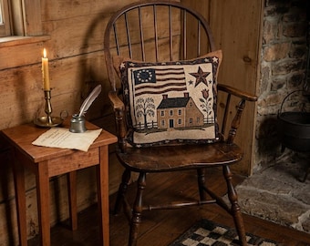 Almofada rústica americana tecida com casinha de estilo campestre - Decoração patriótica de campo