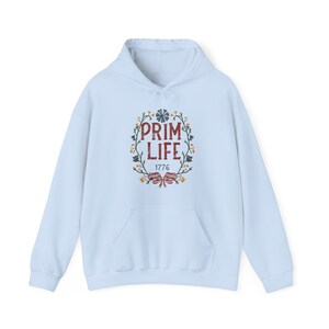 Prim Life Hooded Sweatshirt, Casual pullover top, Vintage-inspired, Graphic pullover, Antique sweater, Primitive apparel, Colonial hoodie image 2