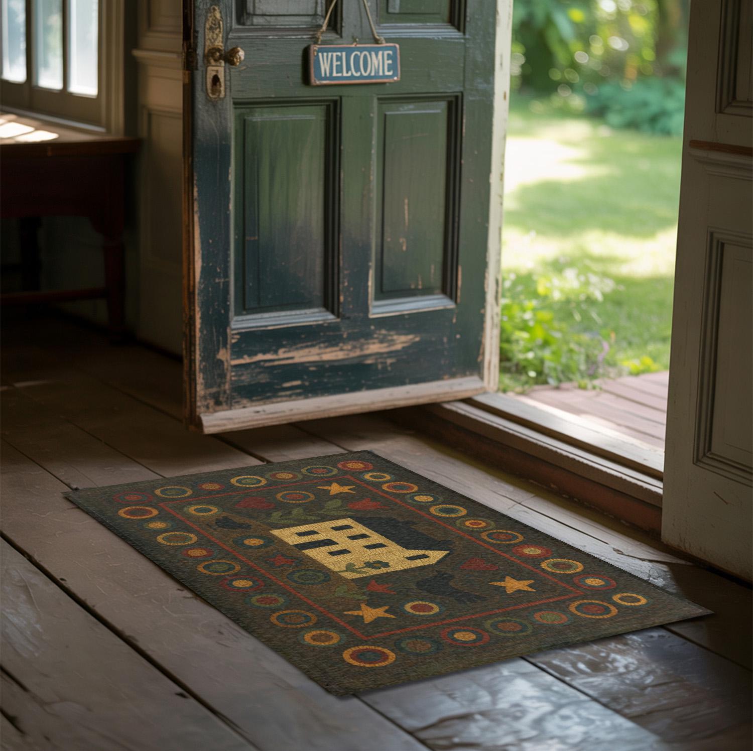 Primitive Saltbox House Penny Rug - Primitive Style, Colonial Folk Art ...