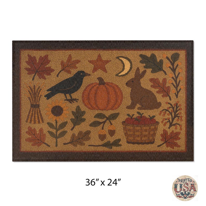 Primitive Autumn Harvest Crow & Rabbit Rug - Primitive Style, Colonial ...