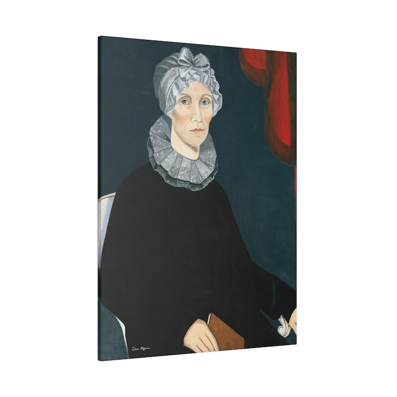 Koloniaal portret van een vrouw, olieverfkunstwerk, kunst aan de muur, volkskunst, primitieve print, decor canvas, vintage schilderij, 18e eeuw afbeelding 5