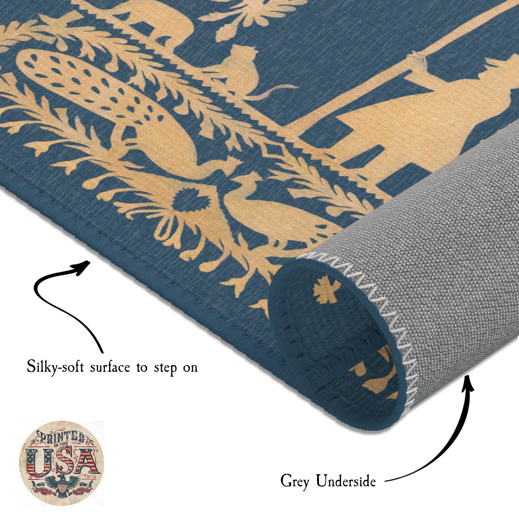German Traditional Rug Traditional German American Blue Gray Cutwork Rug - 19th Century Folk ...