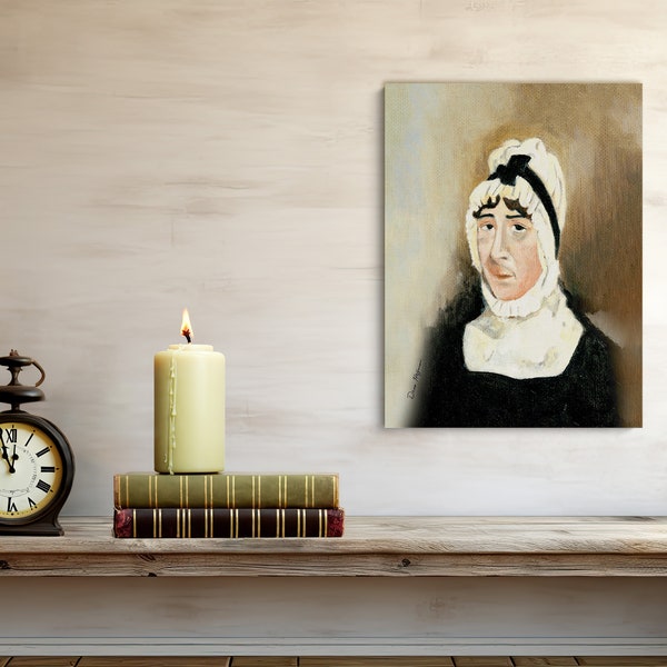 Portrait of a Quaker Woman, Wall Art, Oil Painting, Folk Art Picture, Primitive Picture, Colonial Print, Art Print, Canvas, Vintage decor