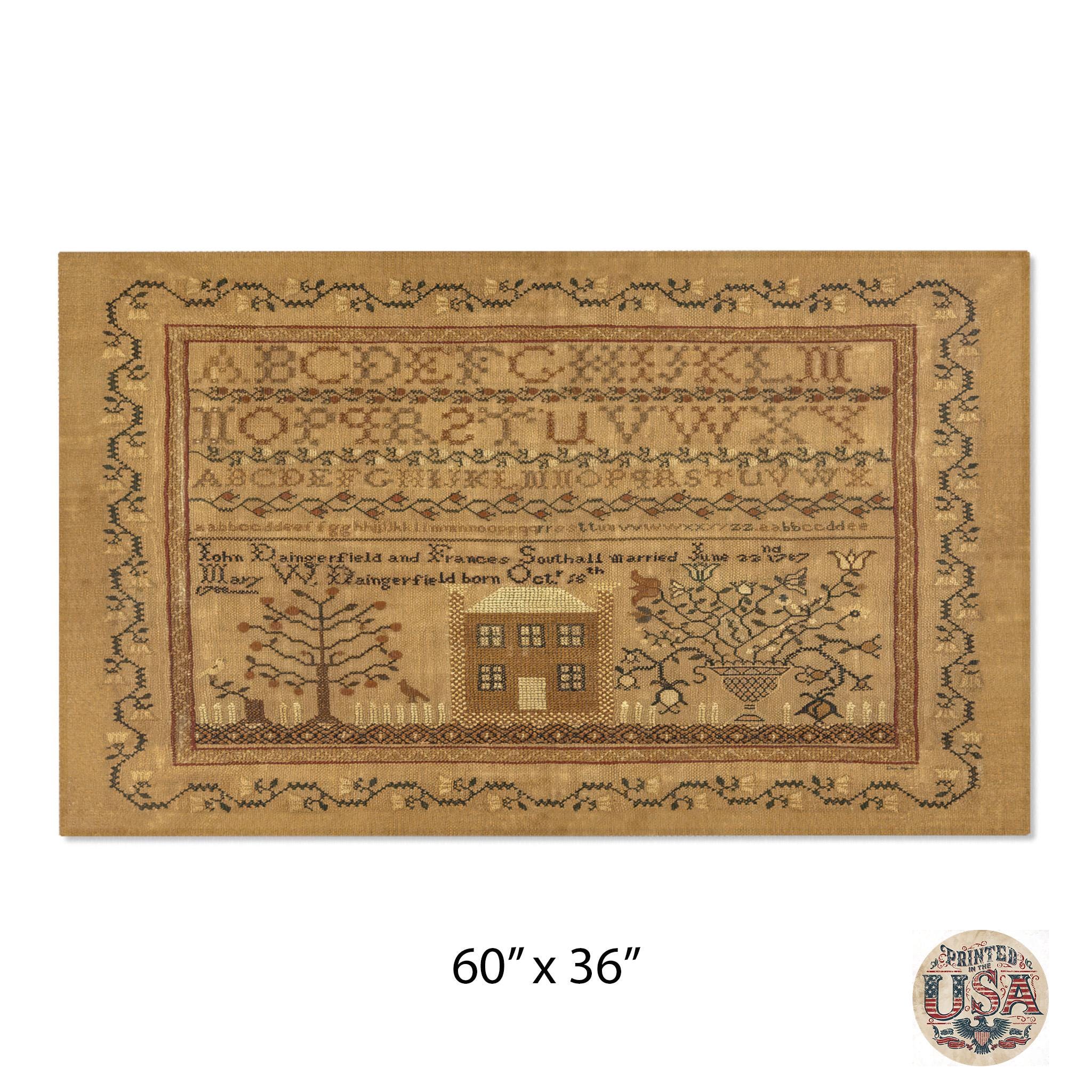 Folk Art Colonial House With Alphabet Sampler Rug - Primitive, Home ...