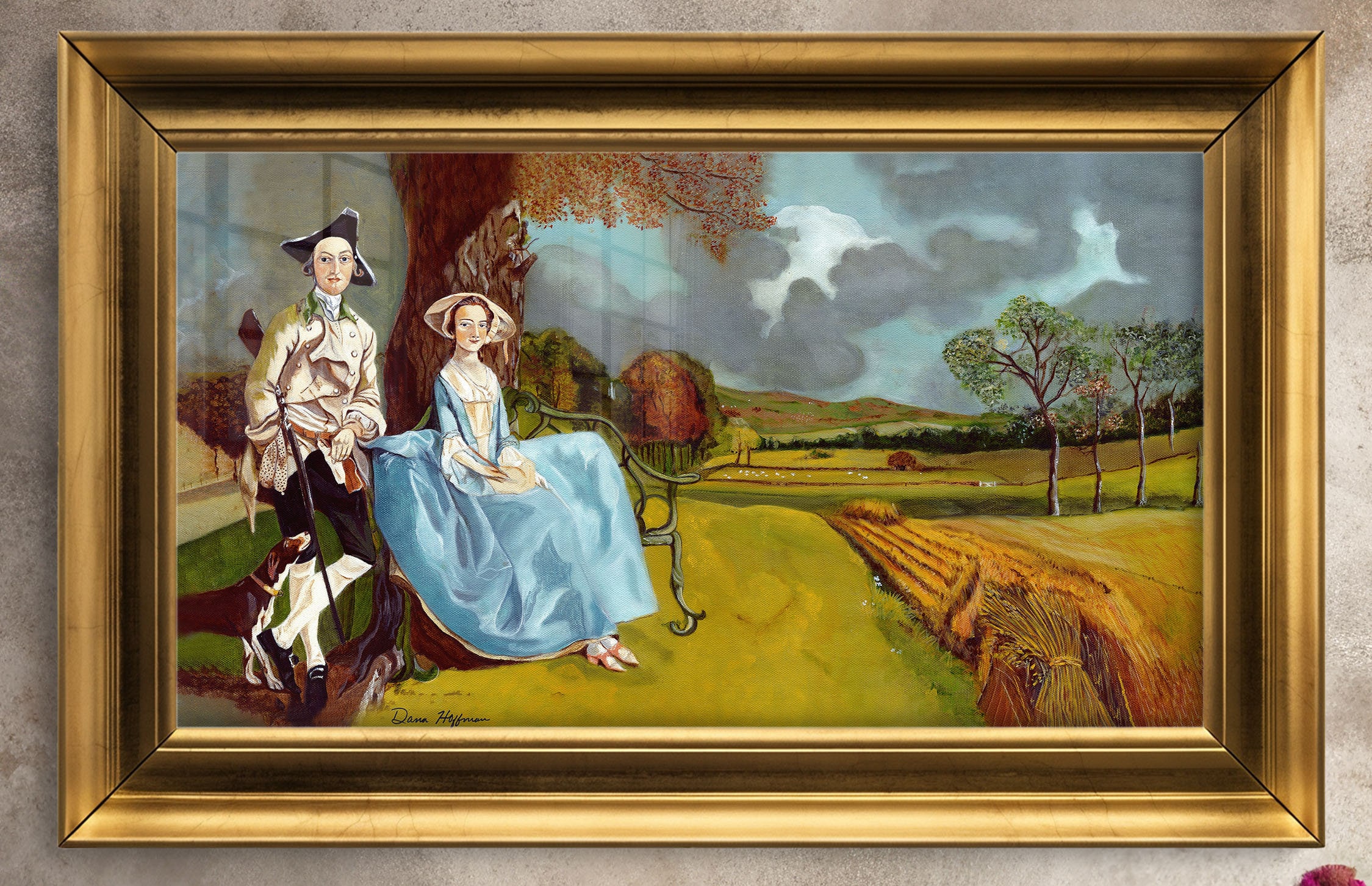 Couple on Farm Painting, Folk Art Print,18th Century, Home Decor