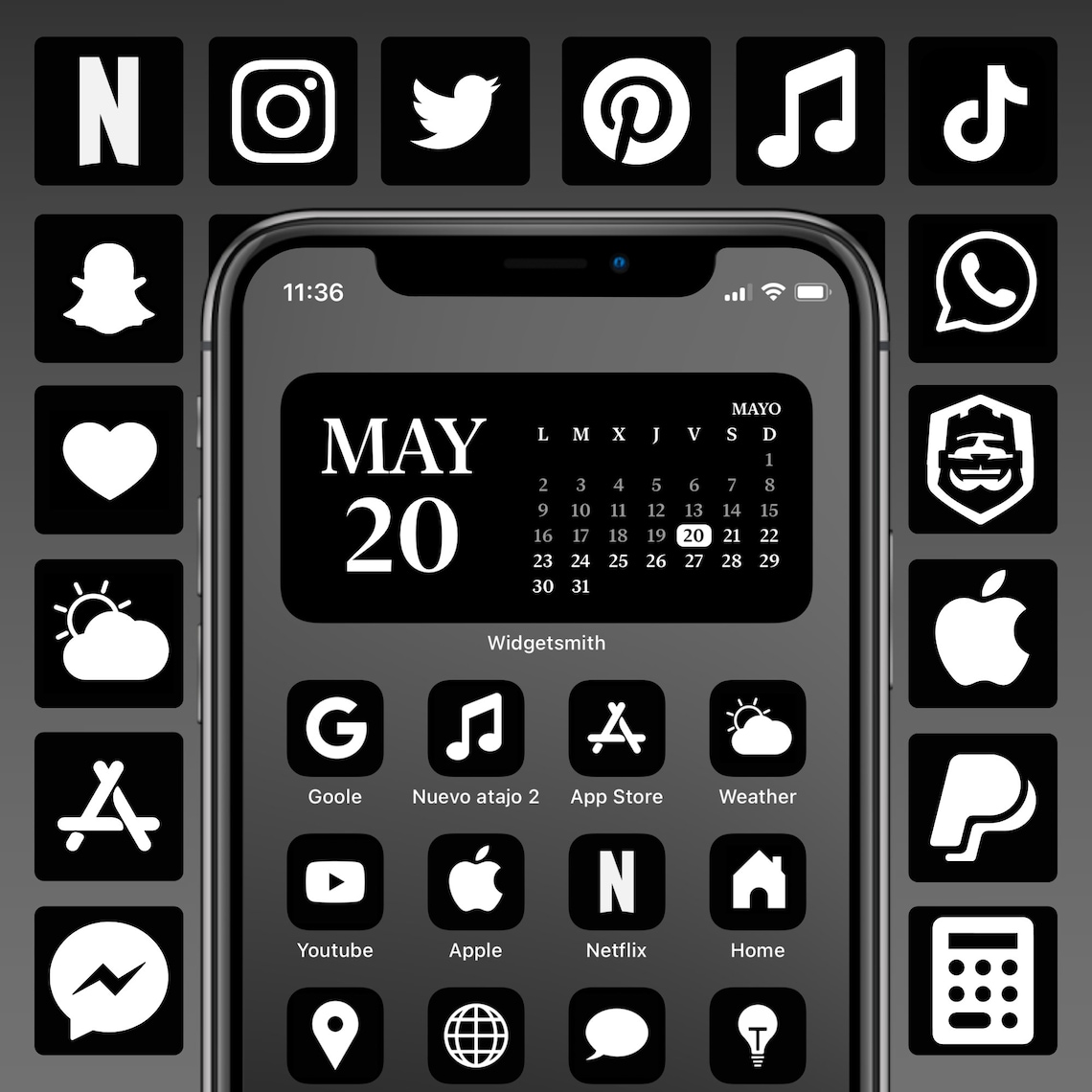 Minimalist Black & White Ios 14 App Icons Aesthetic App Icons Etsy