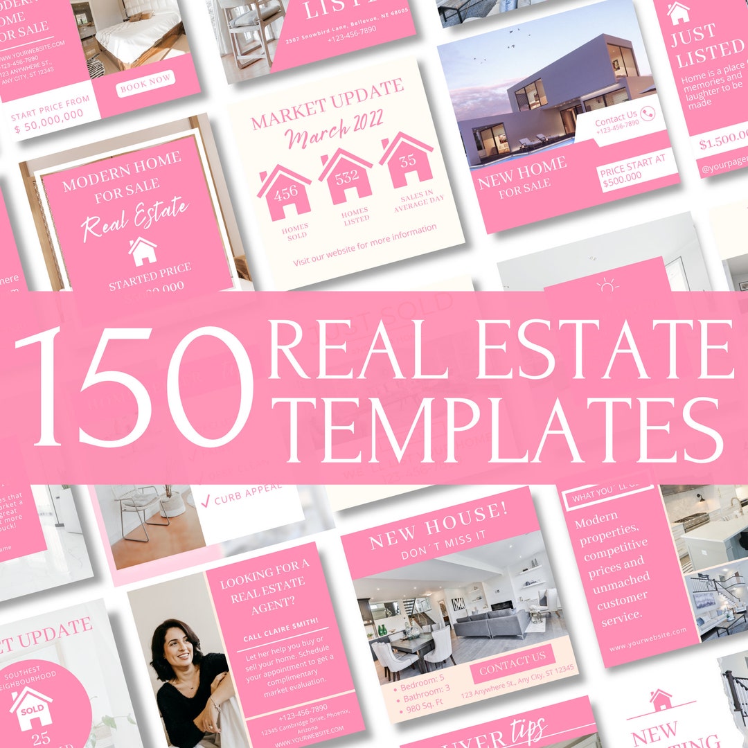 150 Pink Real Estate Social Media Templates Real Estate Etsy