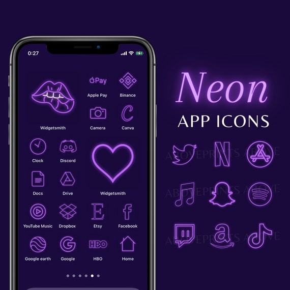 Purple Neon App Icons Pack Purple Neon Aesthetic Ios 14 App - Etsy