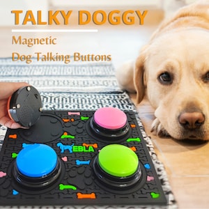 Magnetic Dog Talking Button Set–Dog Buttons for Communication | 4 Speaking Buttons, Rubber Mat, 15 Stickers | Pet-dog Training Button |