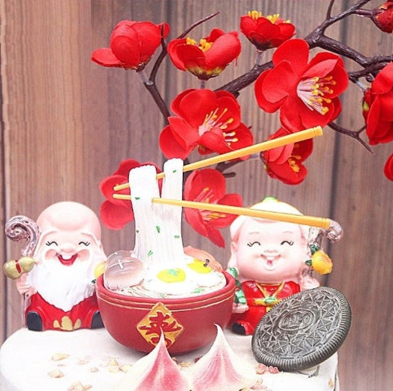 Cake Topper Set Chinese Male and Female of Longevity Cake Decor Birthday 