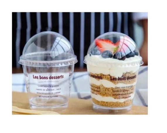 Disposable Dessert Cake Cups With Lids & Spoons 200ml 20pcs Set 
