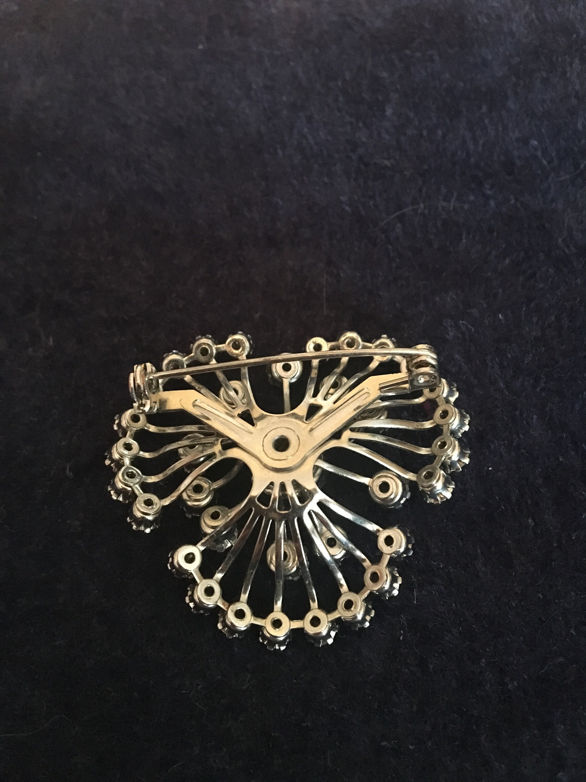 Broche/pendentif Vintage émeraude & Strass - Forme Tournesol/starburst, Occasion