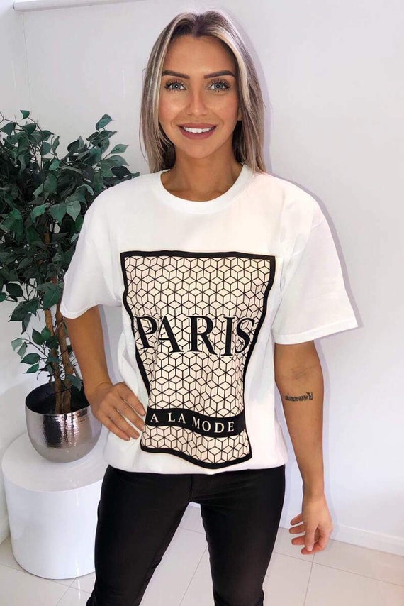 Womens T Shirt Ladies Oversized Baggy Fit Short Sleeve Slogan T