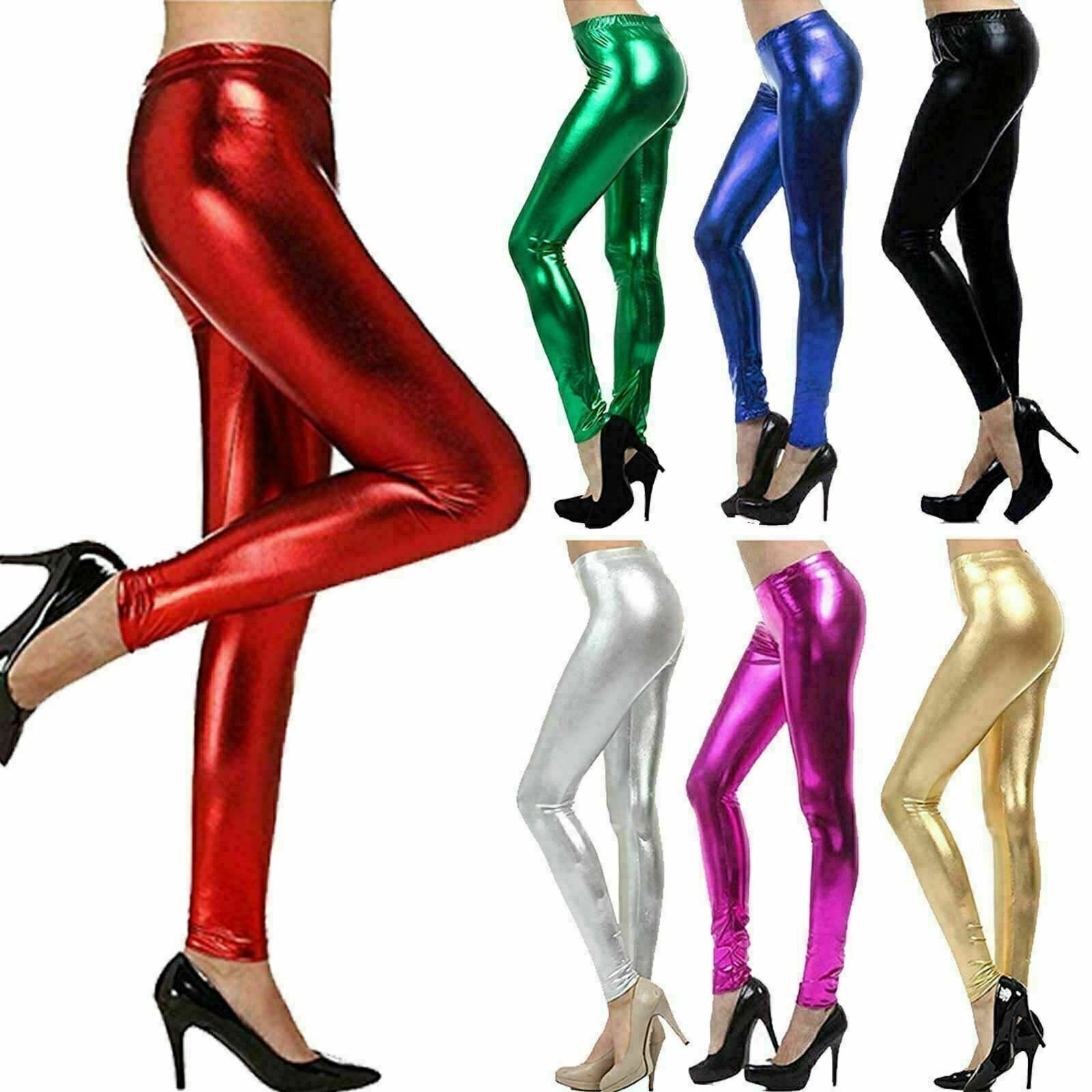 Leggings Rojos Metalizados Años 80 para Mujer