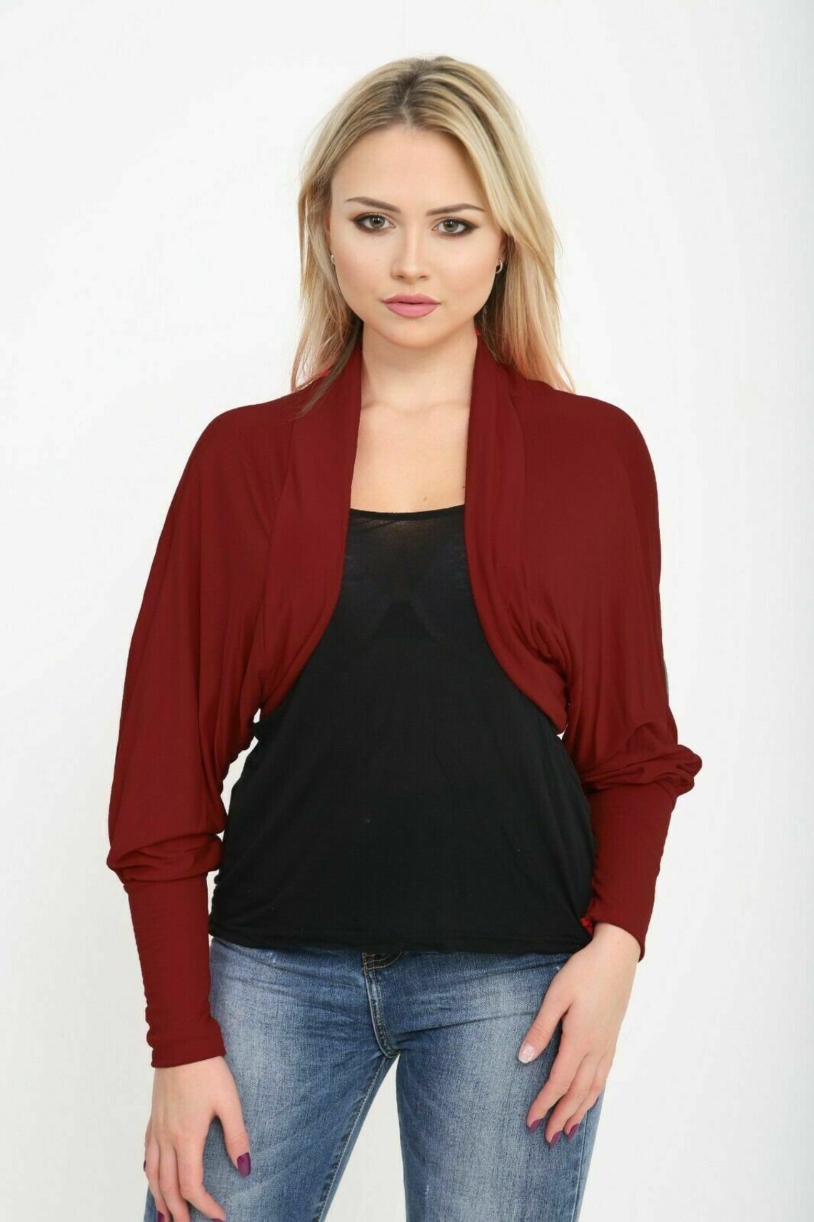 Ladies Batwing Shrug Long Sleeve Womens Jersey Bolero Cardigan Etsy UK