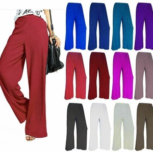 Ladies Womens Plus Size Plain Palazzo Trousers Baggy Wide Leg Flared ...