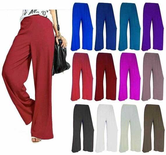 Ladies Womens Plus Size Plain Palazzo Trousers Baggy Wide Leg - Etsy UK