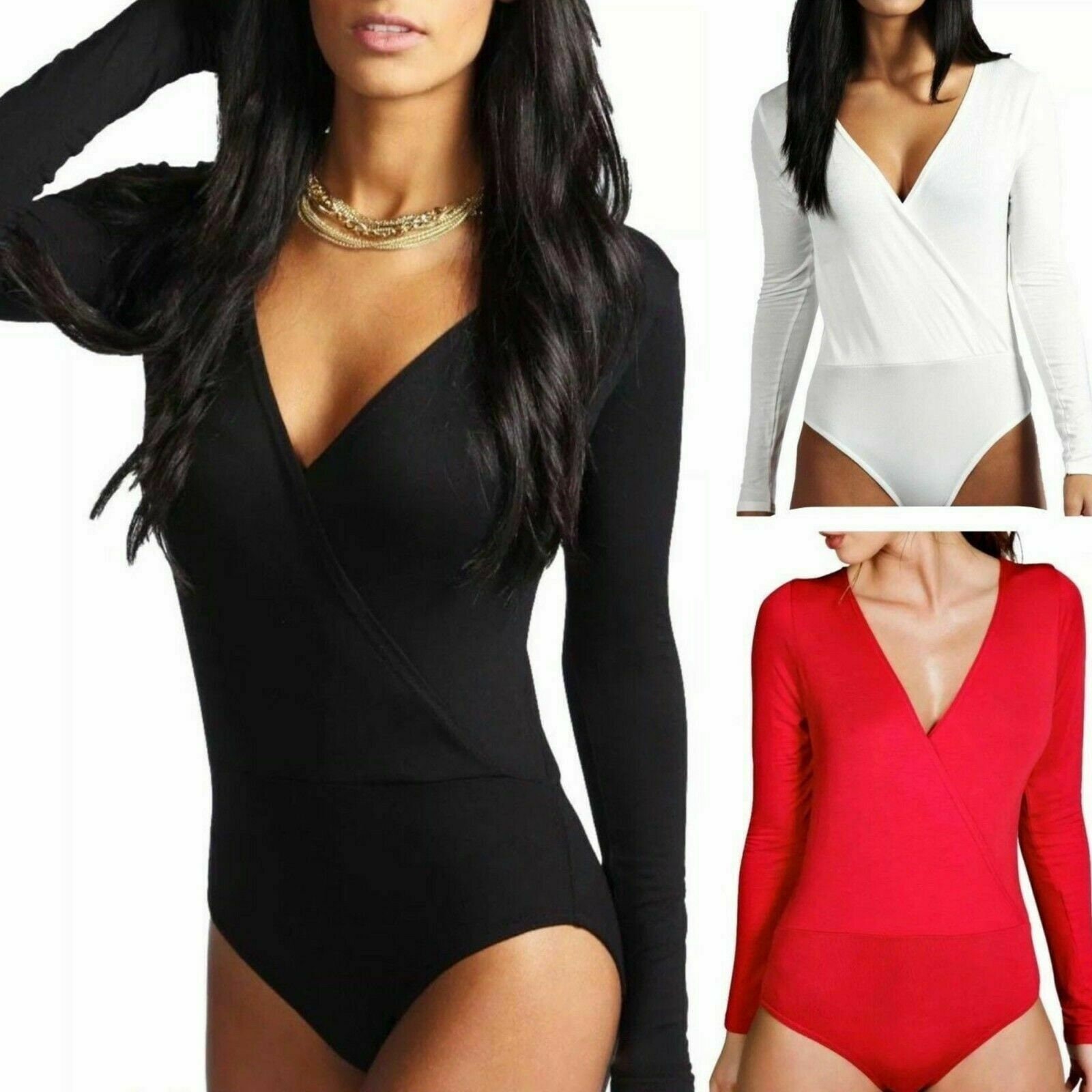 Women's Solid Bodysuit / Long Sleeve V Neck / Double Layer / Leotard Top 