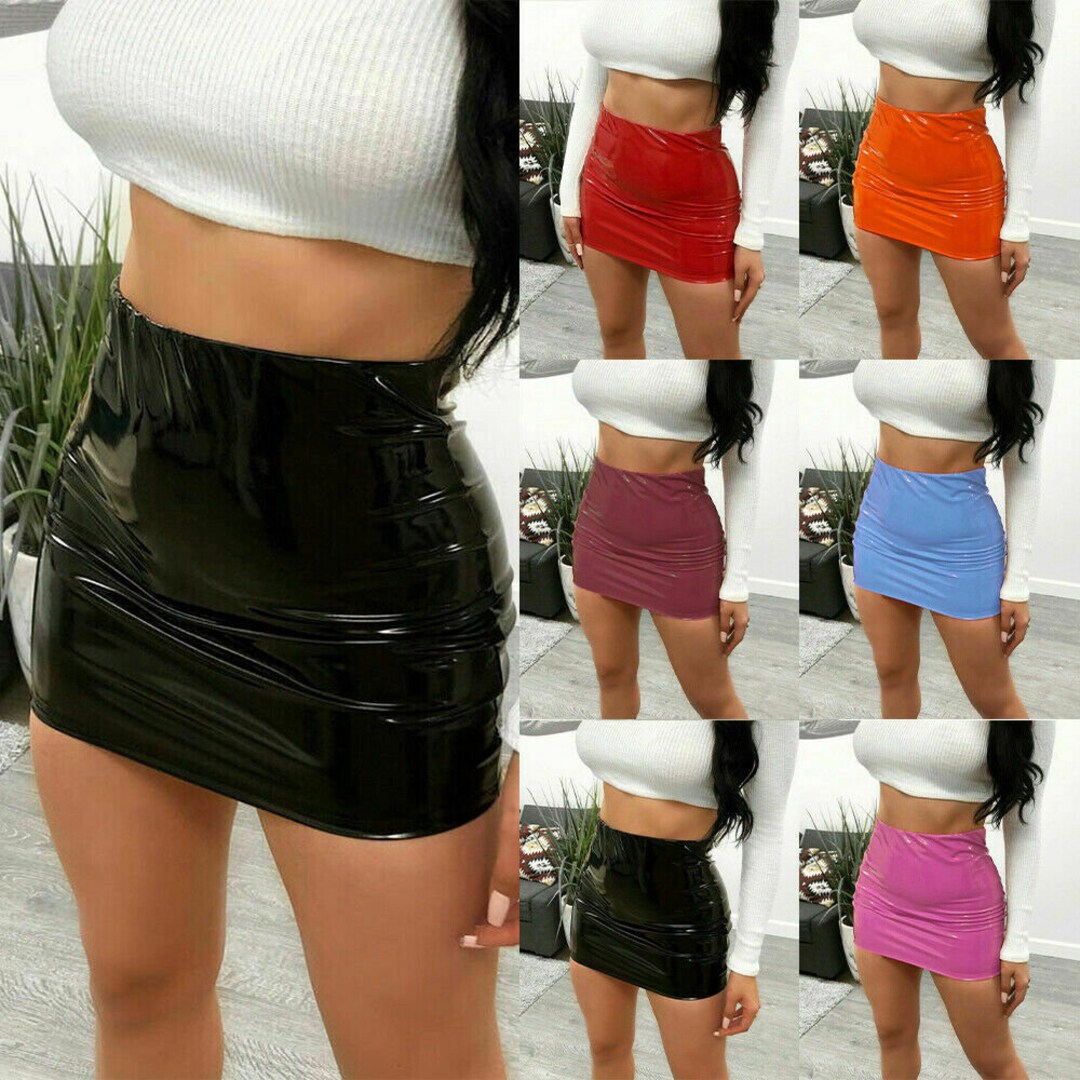 Women PU Leather Skirt Wet Look Bodycon Short Mini Dresses - Etsy UK