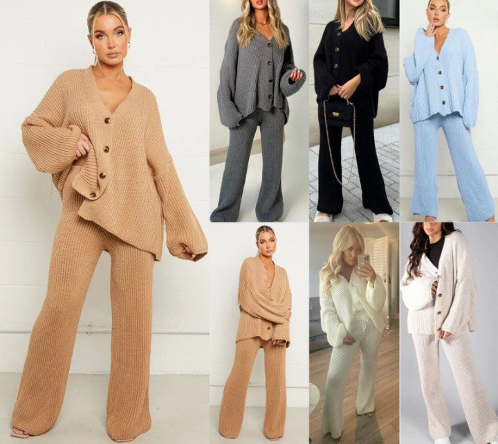 2 Piece Cozy Set Outfits, Women Knitted Loungewear Set, Matching