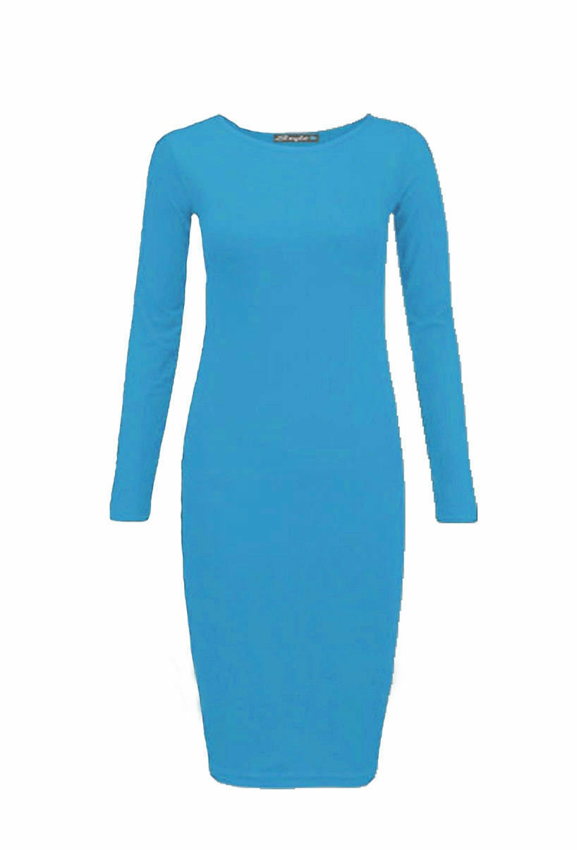 Ladies Womens Long Sleeve Stretch Bodycon Plain Jersey Midi - Etsy UK