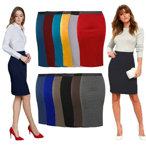 Womens Midi Pencil Skirt Ladies Plus Size -