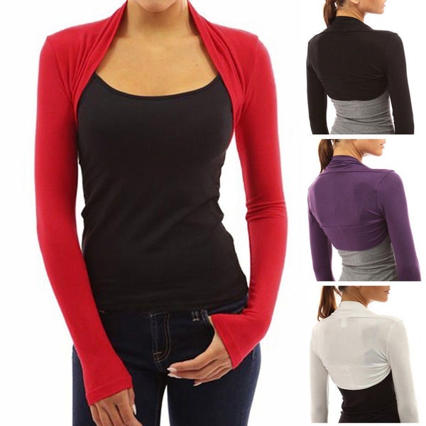 FAIRY TRENDZ Dames Nieuwe Lange Mouw Cropped Plain Bolero Shrug Party