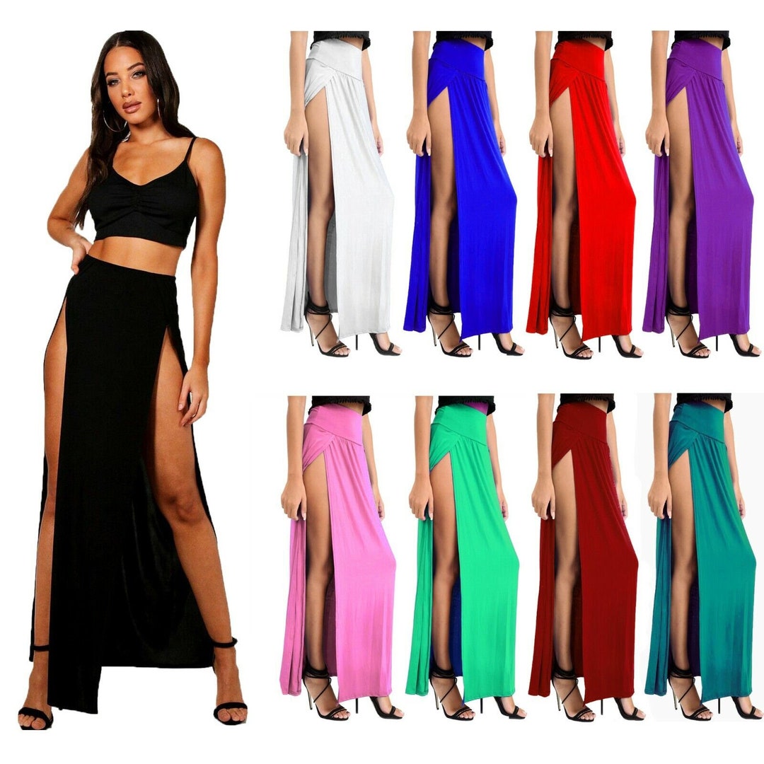 Womens Double Split High Waist Side Slit Plain Basic Summer - Etsy