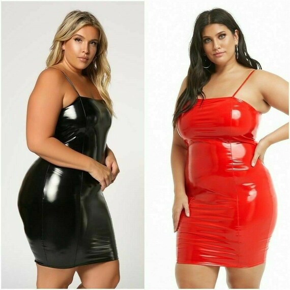 Wet look mini dress plus size cheap