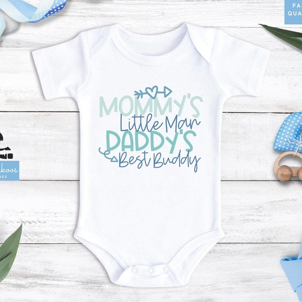 Mothers Day / Fathers Day Bodysuit - "Mommy's Little Man Daddy's Best Buddy" Onesie® - Mothers Day Baby Tee - Cute Boys Baby Shower Gift