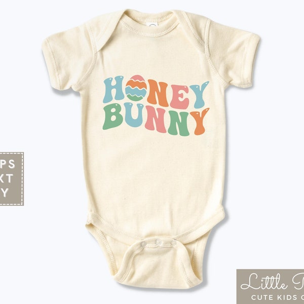 Honey Bunny Natural Baby Onesie®, Cute Retro Easter Kids Shirt, Easter Egg Toddler T-shirt or Raglan Tee