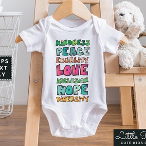 Kindness Peace Equality Baby Onesie®, Diversity Graffiti Natural Toddler Shirt, Equal Rights Kids T-shirt or Raglan Tee