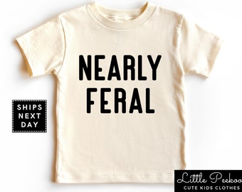 Nearly Feral Funny Kids Shirt, Modern Wild Child Toddler T-shirt, Cute Feline Besties Baby Onesie®, Cat Lover Funny Gift for Kid