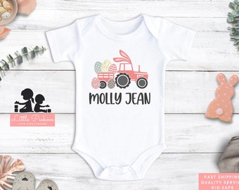 Personalized Easter Bunny Ear Tractor Onesie® - Cute Easter Egg Wagon Vehicle T Shirt - Toddler Girls Easter Tee - Girls Easter Gift / Dress