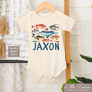 Personalized Fish Lover Baby Onesie® - Colorful Fishing Trip Toddler Shirt - Aquarium Trip Baby Tee - Boho Natural River Fish Species Shirt