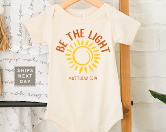 Be The Light Baby Onesie®, Matthew 5:14 Bible Verse Tee, Christian Natural Toddler Tee, Cute Church Kids T-shirt