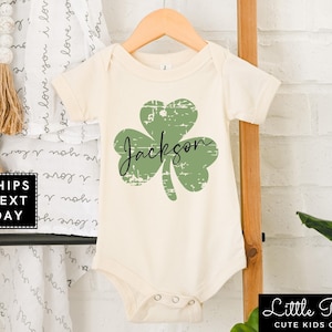 Personalized Clover Natural Baby Onesie®, Cute St. Patrick's Toddler Shirt, Saint Patrick's Day Kids T-shirt or Raglan Tee
