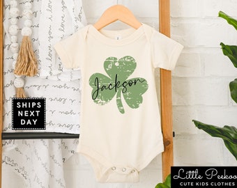 Personalized Clover Natural Baby Onesie®, Cute St. Patrick's Toddler Shirt, Saint Patrick's Day Kids T-shirt or Raglan Tee