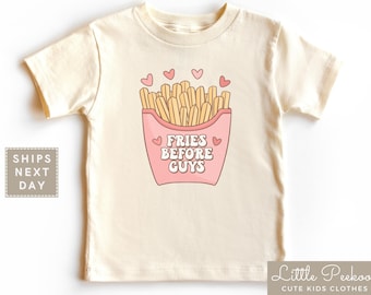 Fries Before Guys Kids Shirt, Retro Fries Before Guys Natural Baby Onesie®, Cute Toddler Girl Valentine&#39;s Day T-shirt or Raglan Tee
