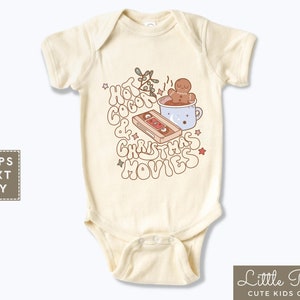 Hot Cocoa Christmas Movies Holiday Gingerbread Retro Baby Onesie®, Cute Gingerbread Natural Toddler Tee, Christmas Kids T-shirt or Raglan