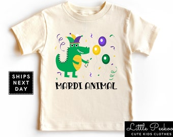 Mardi Animal Natural Toddler Shirt, Cute Alligator New Orleans Baby Onesie®, Kids Mardi Gras Festival T-shirt or Raglan Tee