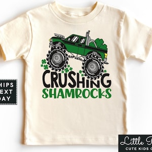 Crushing Shamrocks Natural Toddler Shirt, Monster Truck St. Patrick&#39;s Baby Onesie®, Kids Saint Patrick&#39;s Day T-shirt or Raglan Tee