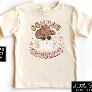 Cowboy Christmas Natural Toddler Shirt, Cute Country Christmas Baby Onesie®, Retro Santa Kids Holiday Shirt or Raglan