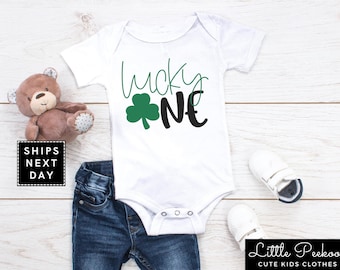 Lucky One Baby Onesie®, Cute Clover St. Patrick's Natural Toddler Shirt, Kids Saint Patrick's Day T-shirt or Raglan Tee