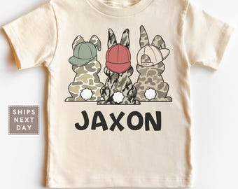 Personalized Camo Easter Kids Shirt - Easter Day Toddler Tee - Boy Bunny Tshirt - Matching Sibling Cousin Egg Hunting Youth & Toddler Tees