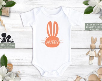 Personalized Bunny Baby Onesie® - Orange Bunny Head Custom Toddler Raglan - Princess Cut T Shirt - Kids Easter Gift - Girls Easter Dress