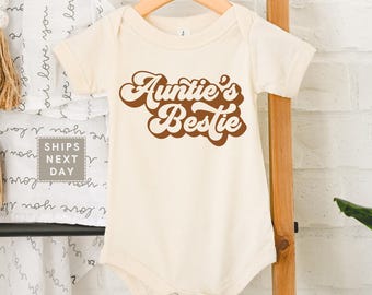 Auntie's Bestie Baby Onesie®, Retro I Love My Aunt Baby Bodysuit, Funny Aunt Toddler Shirt, Cute Gift From Aunt